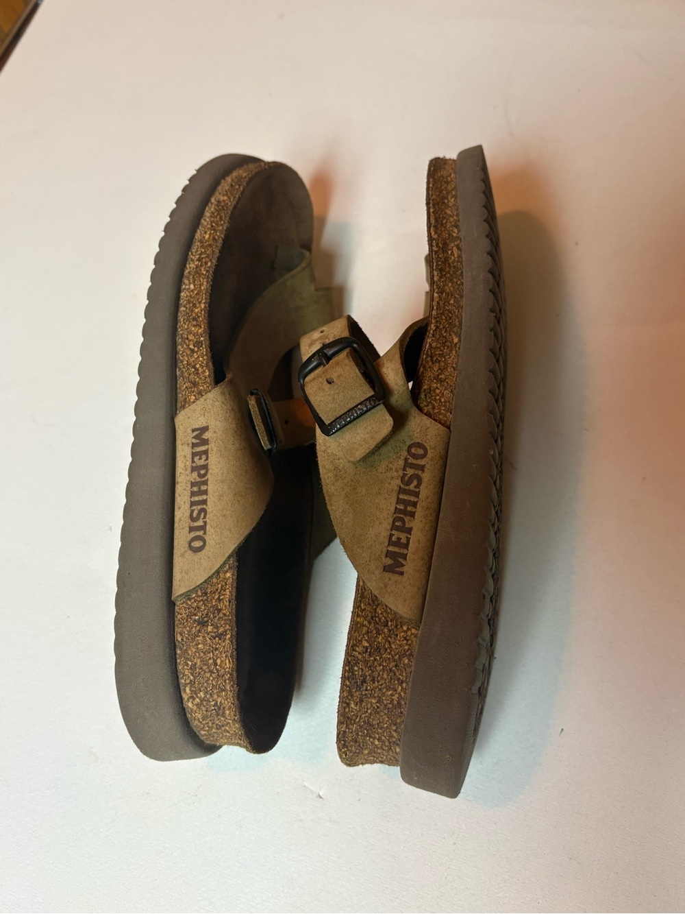 Mephisto Taupe Nubuck Cork-Top Slide Sandals - Picture 6 of 7